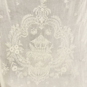 103x55 French Cornely Antique Lace Bed Tambour Curtain Drape Chateau White Embr