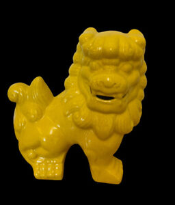 Vintage Chinese Yellow Glazed Foo Dog Ceramic Figurine 9 Inch Tall
