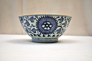Antique Chinese Blue White Bowl Desaru Shipwreck Lotus And Lingzhi Design Old 1
