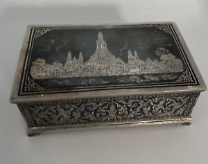 Sterling Silver Cigar Box Jewelry Box Siam Thailand Intricate Design