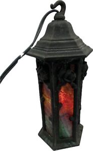 Antique Vintage Branch Flower Cast Iron Slag Glass Hanging Lantern Outdoor Light