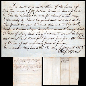 1858 Sale Of Slave Philip Bush Charles Grimes Slavery Black History Manuscript