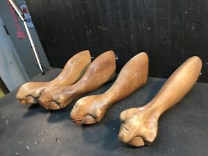 Vintage Antique 4pc Carved Oak Wood Lion Claw Paw Foot Table Legs Salvage