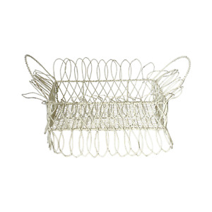 Vintage Antique 19th Century Victorian White Twisted Metal Wire Planter Basket