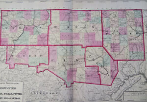 Warren Mckean Potter Forest Elk Cameron Counties Pennsylvania 1872 Gray Lg Map