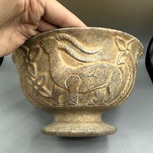 Ancient Near Eastern Jiroft Civilization Chlorite Stone Vase With Animal Scene E
