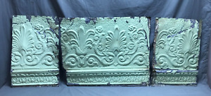 Lot Of 3 Antique Tin Ceiling Shabby Green Tiles 8 Sq Foot Old Vtg Tin 1759 23b