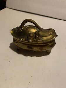 Antique Art Nouveau Elongated Brass Jewel Casket