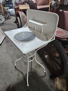 A Antique Metal Sink French Wash Stand Basin Bull Graphics Chippy Paint