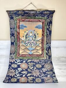 Vintage Tibetan Thangka Hand Painted Buddhist Artwork