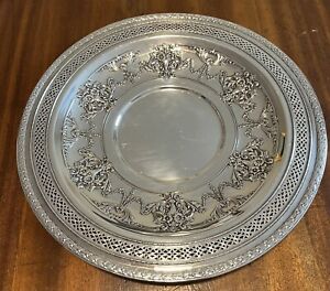 International Silver Co Floral Openwork Tray 12 Round Silver Plate 4281