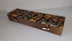 Old Chinese Transitional Gold Dragon Fabric Design Scroll Paint Box Empty Box 