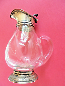 Antique Syrup Pitcher Etched Glass Body Sterling Silver Lid Base Whiting 