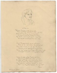 Antique 1860 Handwritten Illustrated Poem Manuscript Art Drawing Hope Keats