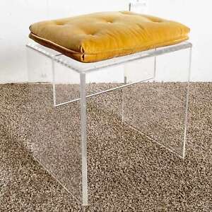 Postmodern Lucite Leave Tufted Low Stool