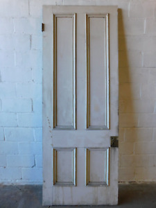 1800 S Antique Entry Door Original Italianate Style Four Panel Tall White Ornate