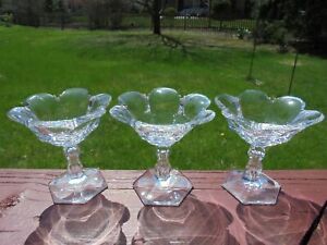 3 Unusual Antique Vintage Cut Glass Crystal Ftd Salt Or Nut Dishes