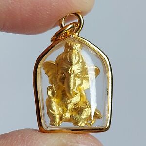 Gold Lord Ganesh Hindu God Lord Of Success Thai Amulet Pendant Casing