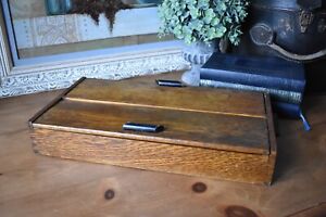 Vintage Oak Wooden Cutlery Box Tray With Handles Empty Storage Box O 