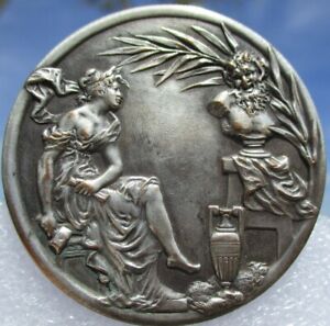 Vintage Antique French Partly Nude Lady Chisels Bust White Metal Picture Button