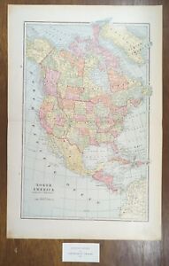 Vintage 1901 North America Map 14 X22 Old Antique Original Canada Mexico Usa