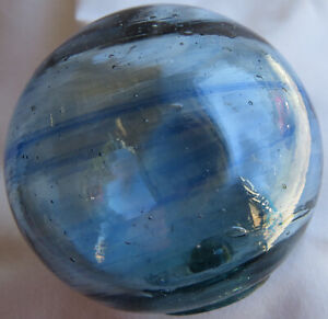 Japanese Blown Glass Float 3 5 Blue W Cobalt Swirls Wp Mark 81 Antique Usa Bz