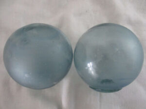 2 Authentic Frosted Japanese Glass Fishing Floats With Darker Blue Swirls
