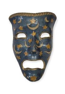 Brass Mask Joker Facemoon Star Engraving Painted Blue Gold Color