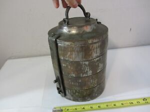 Turkish Lunch Box Antique Vintage Metalware 4 Stacker Heavy Metal Asian Antiques