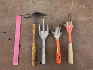 4 Vintage Garden Hand Claw Fork Cultivator Rake Shed Decor Tools Nice Pantina
