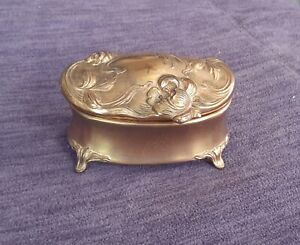 Antique Vintage Cast Metal Art Nouveau Jewelry Casket Trinket Chest Box