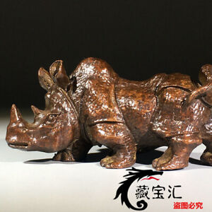 Chinese Copper Bronze Art Rhino Figure Statue Collect Bronze Temple Table Decor