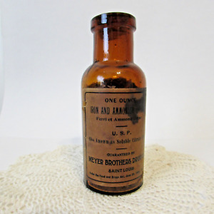 Antique Pharmacy Apothecary Brown Glass Bottle Original Label Contents Cork