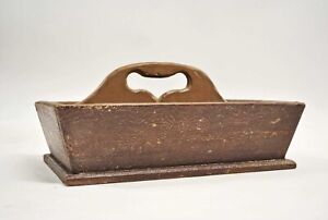 19th Century Grain Paint Decorated Wood Carrier American Folk Canted Sides