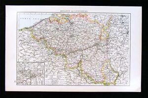 1900 Times Map Belgium Luxemburg Brussels Antwerp Liege Ghent Maastricht Lille