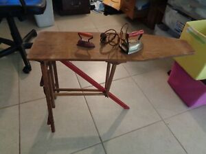 Antique Wooden Ironing Board Folding Mid Century Plus 2 Lady Dover Irons Usa