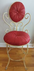 Vintage Twisted Wrought Iron Chair Tuffed Parlor Makeup Vanity Boudoir