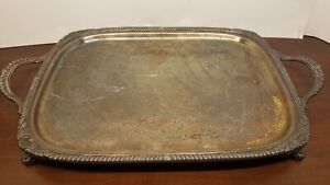 Vtg Fb Rogers Silver Co Silver Plate Footed Waiter Butler Tray Style 2261 Read