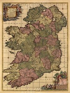 Map Of The Republic Of Ireland 1700s 20x28