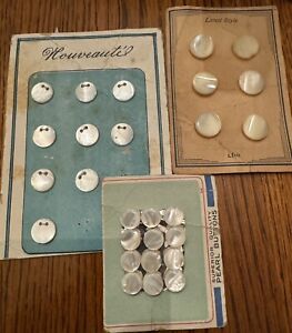 3 Cards Of Early Pearl Buttons
