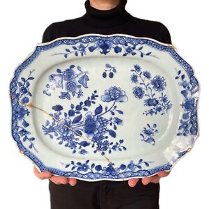 Chinese Antique Porcelain Platter In Blue And White Qianlong Period 1911