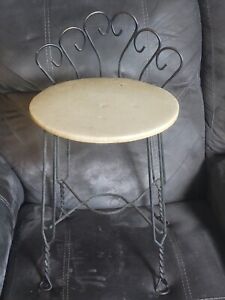 Vintage Mid Century Vanity Chair Stool Mcm Brass Metal W White Gold Speckle Seat