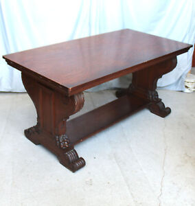 Antique Oak Trestle Table Highly Carved Claw Feet Unique Style And Well Bu