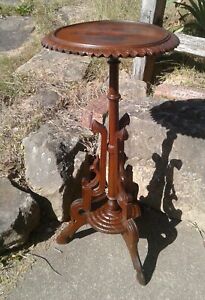 Antique Victorian Baroque Style Walnut Candle Stand Deer Hoof Feet 1840s
