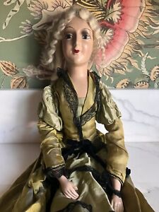 Antique Bed Boudoir Doll Painted Face Victorian Style Dress Blonde