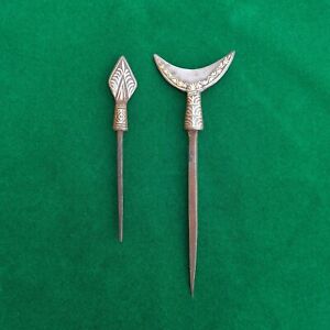 Vintage Rare Indian Mughal Islamic Steel Gold Damascened Arrowhead Archery 2pcs