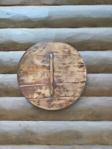 Antique Primitive Wooden 21 Inch Banded Lid For Dry Goods Barrel