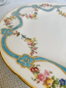 Antique Turquoise Handpainted Ribbons Gold Plate