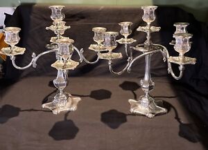 Vintage Triple Plates Silver Candelabra Set Of Two Wilcox Early 1900s 5 Arm