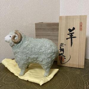 Sheep Seto Ware Statue 8 6 Inch Width Japanese Pottery Craft Figurine